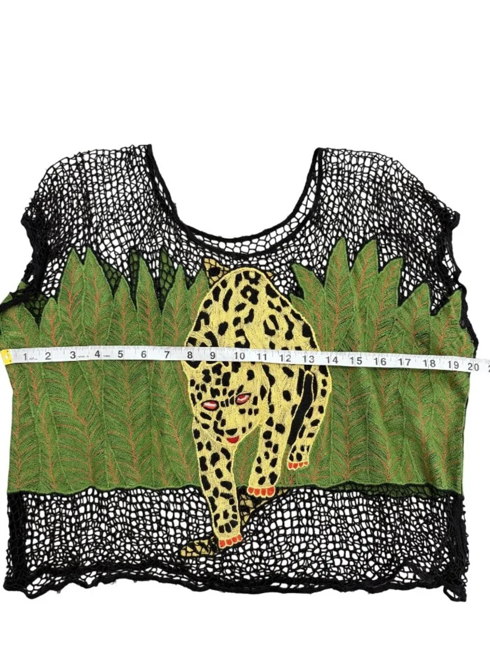 Rare Dakine Top Cover-Up Yellow-Leopard Green-Leaf Over Black Net Vtg Y2K Size L